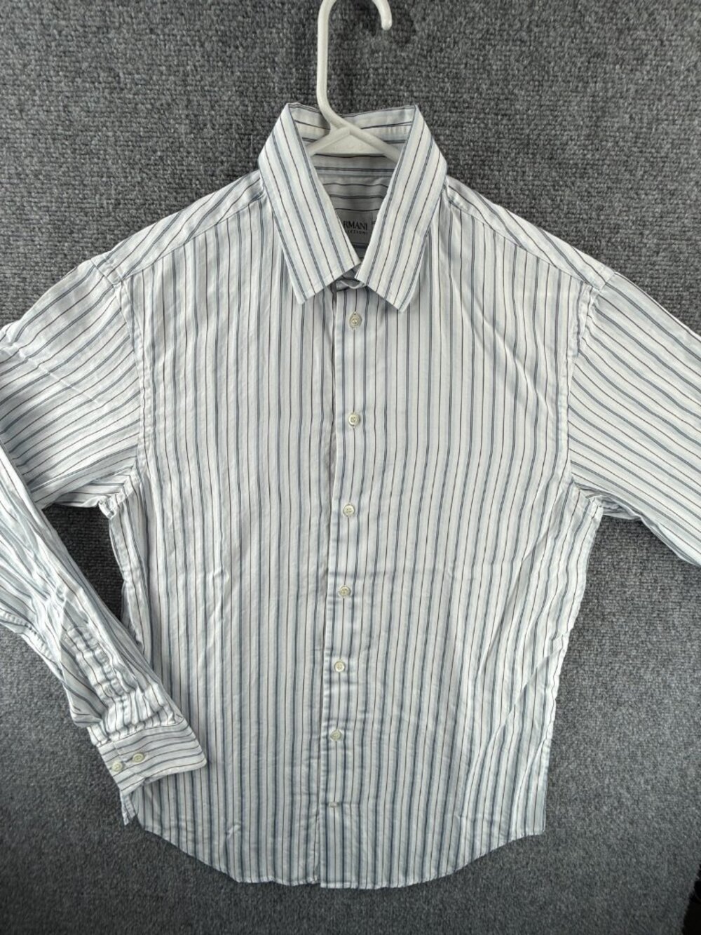 Armani Collezioni 15.5 Striped Blue Button Up Italian Shirt Men Long Sleeve